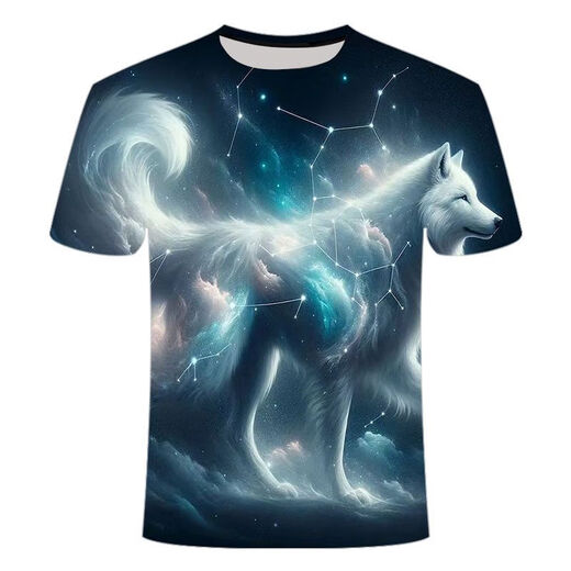 
2024 new animal wolf series 3d printed T-shirts fashionable, versatile, handsome and cool short-sleeved primary and secondary school students TXC6227 XS 70-80Jin [Jin equals 0.5 kg]