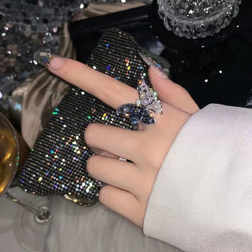 Super fairy three-dimensional butterfly opening adjustable ring women ins trend light luxury niche index finger cold wind ring 1 blue butterfly ring opening adjustable