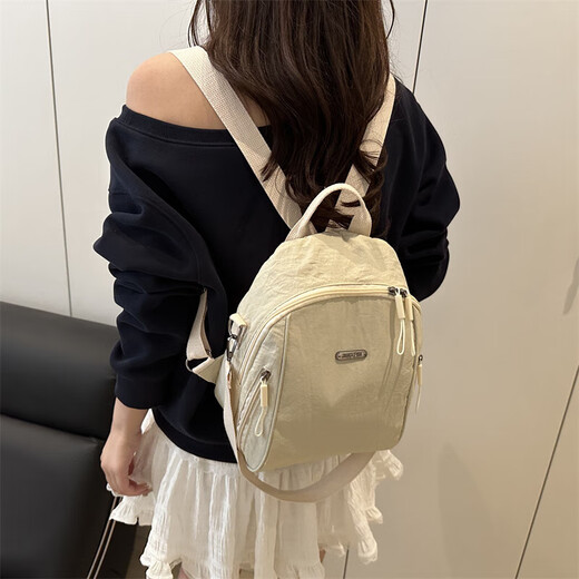 双肩包新款时尚大容量通勤旅行背包手提包轻便包女单肩牛津布 白色