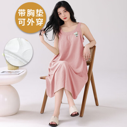 Langsha nightgown with chest pad for women for women in summer knitted cotton sleeveless suspender thin sweet and casual Korean style home clothes 2025 new style suspender nightgown with chest pad for women: YMY-9913 L