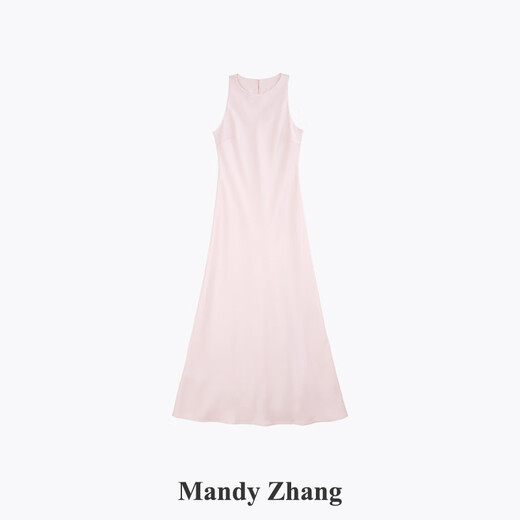 Mandy Zhang Ou Ruofeng hellrosa sanftes Acetatkleid für Frauen weiches satin diagonal geschnitten einfaches elegantes Kleid langer Rock Tianzhu Pink L