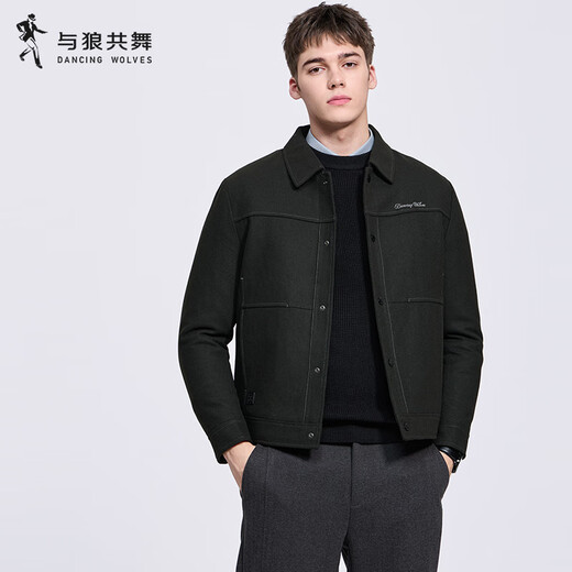 Dances with Wolves Down Liner Woolen Jacket Men's 2025 Autumn and Winter New Solid Color Warm Thickened Men's Jacket 1043 Dark Green 202 L (175)