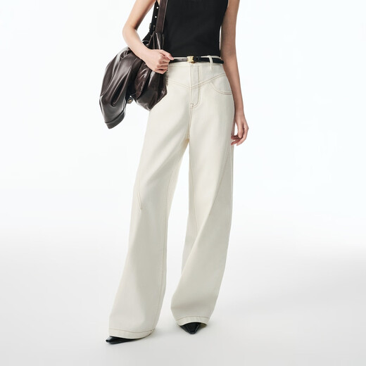 Peacebird Damen-Jeans hoher taillierter Scimitar im Herbst lose schlampige Banane mit breitem Bein Denim White XL