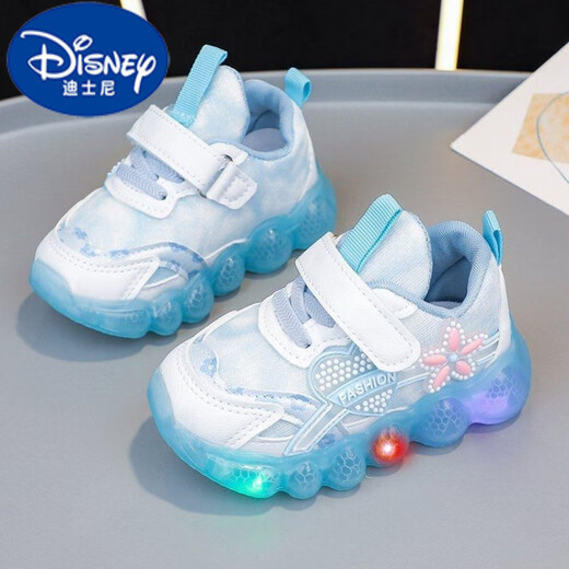 Disney (DISNEY) girls' lighted princess shoes, children's light-up sneakers, spring and autumn new baby toddler shoes, girls' casual shoes, blue 22, inner length of the shoe is about 14CM