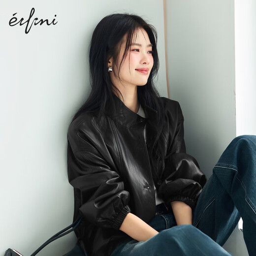 EIFLI (EIFINI) EIFLI Trendy Motorradtemperament Temachse Lederjacke für Frauen 2025 Herbst Neue vielseitige Freizeit -Designjacke für Frauen Schwarz S