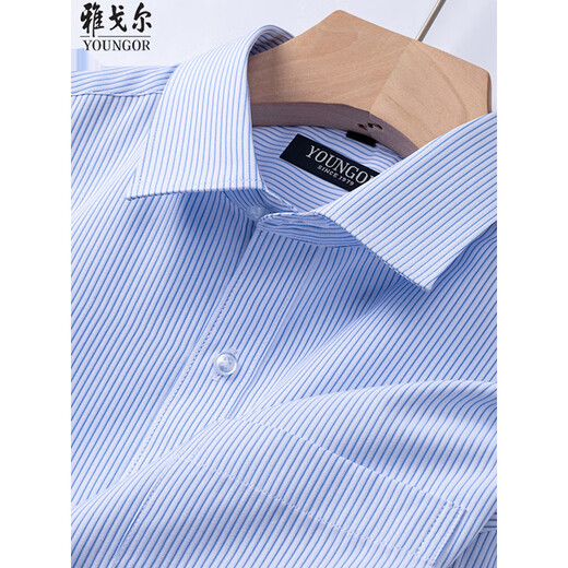 雅戈尔2025夏季新款男士短袖衬衫商务免烫抗皱条纹透气职场男装 DX6624 42 【160-170斤】