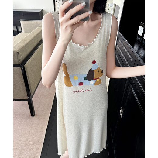 Кроме того, Modal Nightgown for Women's Summer Sumveless Vestend Vest 2025 Новый высококачественный ощущение пижамы на открытом воздухе и домашней одежды A671 красочный щенок XL XL