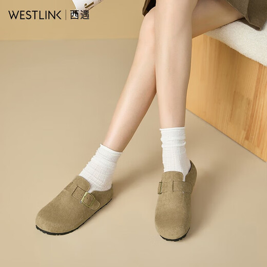 Xiyu Birkenstock Shoes Women's 2025 New Spring Versatile Yellow Slip-on Birkenstock Women's Shoes Flat Bottom Half Slippers Light Khaki 35