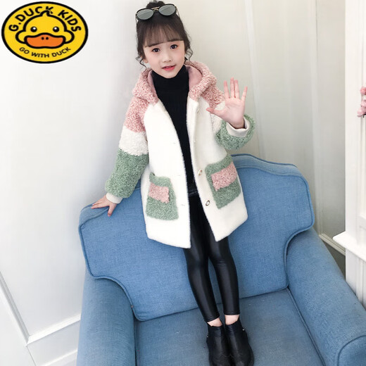 G.DUCKKIDS女童中兔毛外套2025秋冬装新款韩版加绒加厚儿童洋气大衣潮毛毛衣 粉红色 110 (参考年龄4-5岁)(参考年龄4
