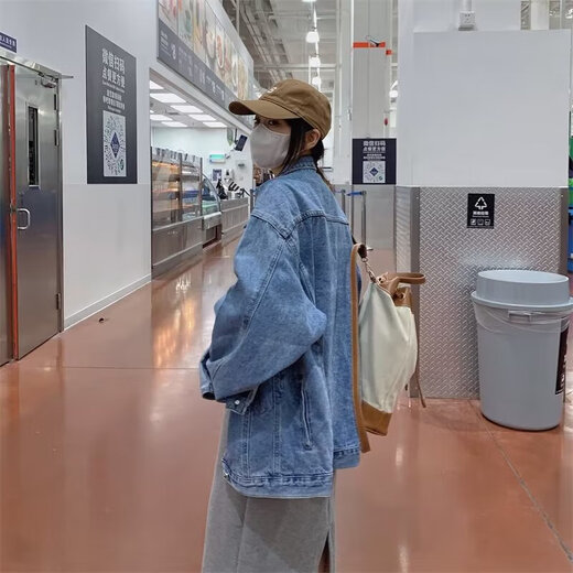 复古港风牛仔外套女2023年秋季新款高级感别致宽松百搭夹克上衣服 蓝色 2XL