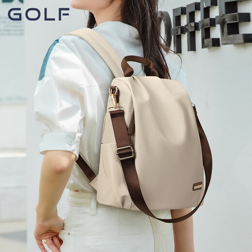 高尔夫（GOLF）双肩包女时尚女士背包学生书包防泼水旅行包ipad电脑包生日礼物女 果仁杏