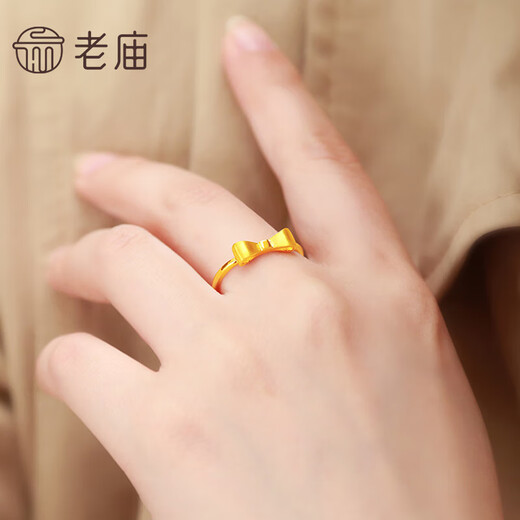 Old temple gold ring with pure gold bow, the fugitive princess is alive and adjustable, a birthday gift for girlfriend and wife, bow ring about 2.54g