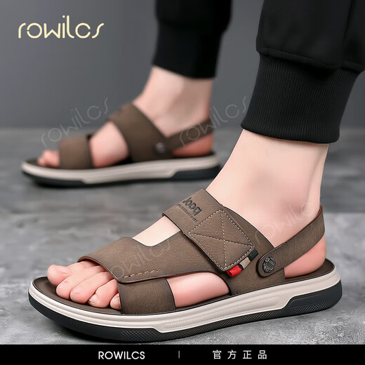 rowilcs品牌高档新款轻奢凉鞋男夏季时尚软底沙滩鞋外穿凉拖鞋开车两穿男 卡其78612 38
