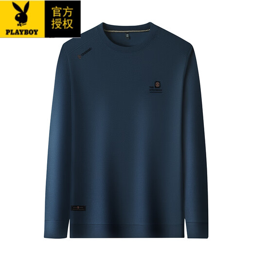 花花公子（PLAYBOY）纯棉长袖t恤男秋冬季2025新款休闲上衣加绒加厚圆领卫衣顺滑 加.绒829-灰绿色 M 165建议120斤以下