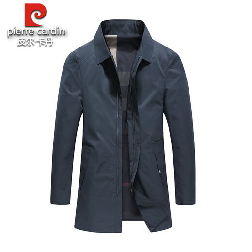 Pierre Cardin high-end brand business casual mid-length windbreaker men's autumn 2025 new men's iron-free jacket lapel coat dark green XL 180 recommended 145Jin Jin equals 0.5kg -165Jin Jin equals 0.5kg