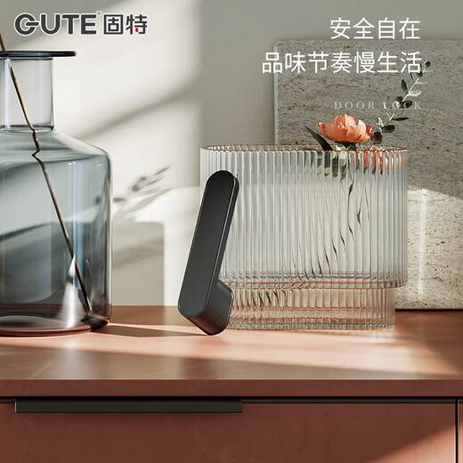 GUTE Door Lock Mute Minimalist Indoor Bedroom Door Modern Simple Wood Door Magnetic Suction Italian Household Lock Door Handle 9708 Matte Black + 3 Pieces Casement Hinge + Door Suction