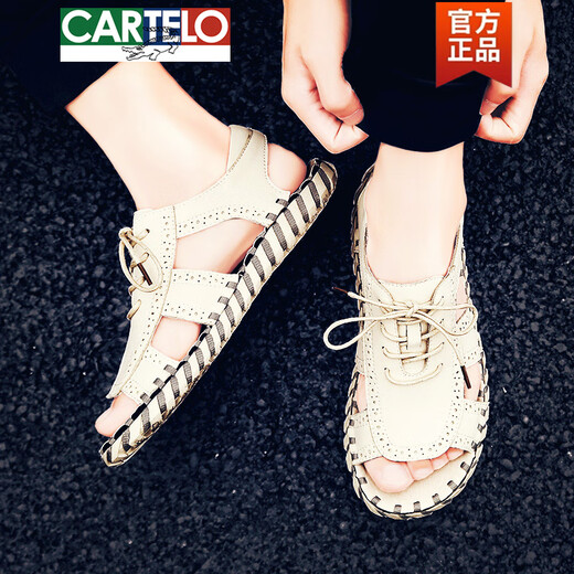 
CARTELO leather sandals men's 2025 new summer outside leather trendy brand Roman shoes driving beach sandals men HY/HY9926-A- beige 39 sports code