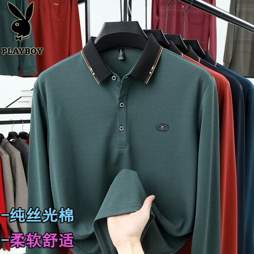 Playboy (Playboy) Langarmes T-Shirt für die Pure Cotton Revers Spring und Herbst Daddy Anzug loser Basis-Polo-Hemd mit mittlerem Alter Carbon Schwarz D848 M 165/48 [Geeignet für 120 Jin [Jin gleich 0,5 kg] unten]