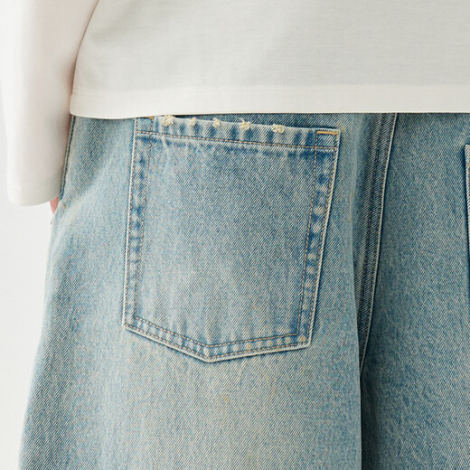 Tea Su [Danning Wardrobe] Puretea Tea Su Adjustable Waist Rope Slack Wide Legs Crop Jeans 25 Summer New Gray Blue M