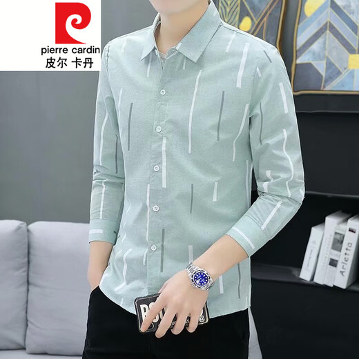 皮尔卡丹（pierre cardin）针织长袖衬衫男士春夏修身帅气青年商务休闲寸衫薄.款夏装韩版潮 9906卡其 M