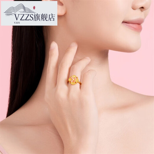 VZZS gold ring women's happy lily of the valley flower ring pure gold 999.9 pearls for Valentine's Day gift lily of the valley flower gold ring 6.10g