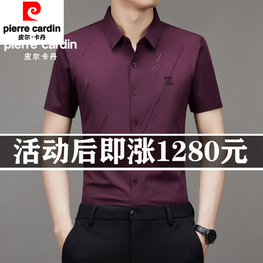 Pier Cardin Seda de alta gama Camisa de manga corta de seda con marque para hombres Summer delgado y versátil Camiseta de traje de mediana edad Camisa de mediana edad KY-9901 S 165 Tamaño [recomendado 90-115 Jin [Jin equivale a 0.5 kg]]