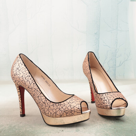 Boensa (boensa) zapatos bucas de pescado dhinestone rhinestone grieta de cuero de vaca