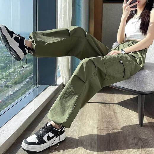 Pantalon de travail de dopamine simple décontractée pour les femmes en printemps et en été cordon hip-hop mince-feel large pantalon de plancher