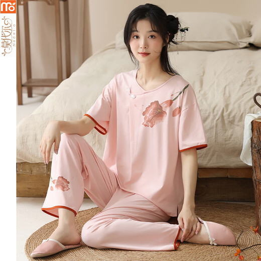 Modal pajamas for women in summer 2025 new short-sleeved suit new Chinese style thin trousers for outdoor wear LZY9905 M (recommended 75-95Jin [Jin equals 0.5 kg])