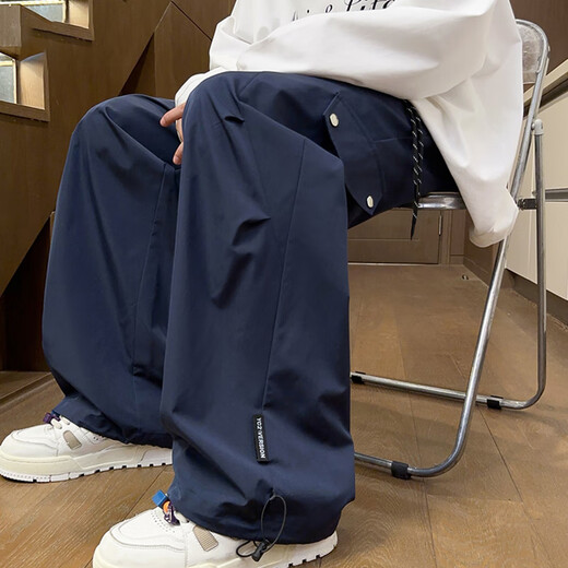 Cotton casual pants for men in autumn and winter, loose lace-up jackets for men, trendy outdoor hiking pants for men, black XL