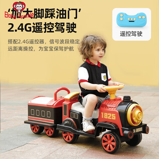 BABY SPARKLE小火车可坐人遥控儿童电动车男女小孩玩具四轮汽车双座宝宝电瓶车 复古中国红【遥控模式】 电力驱动