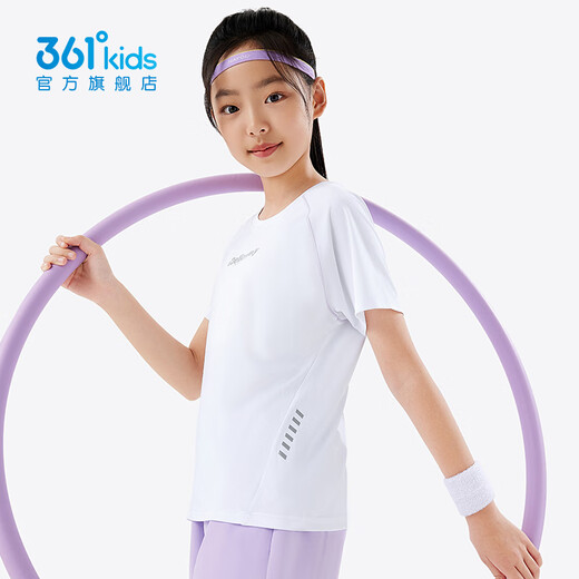 361°迅干科技童装男女童短袖夏季新款儿童速干衣舒适透气运动上衣 本白/吉利紫 140 CM