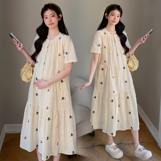 Ariana Summer French Embroidery Robe de maternité mince en vrac