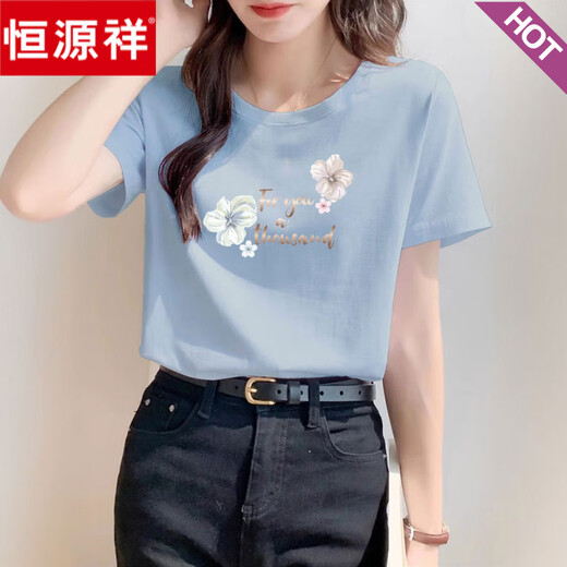 Hengyuanxiang hombro recto Camiseta rosa de algodón puro para mujeres, mangas cortas, verano suelto y de moda y versátil 2025 tendencia superior nueva 6296 Black de manga corta M (recomendado 80-105Jin [Jin equivale a 0.5 kg])