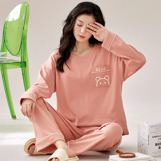 Pyjamas Langsha avec coussinet poitrine pour les femmes au printemps et en automne en coton pur à manches longues à la mode coréenne à la mode avec une apparence élevée et peut être porté à l'extérieur de la maison de vêtements avec un pavé YP1049 M recommandé 75-95jin [Jin est égal à 0,5 kg]