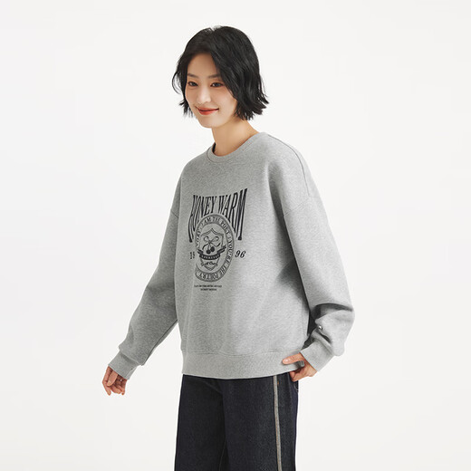 热风外套女2025年秋季新款女士复古图案休闲百搭美式复古卫衣 09灰色 XL