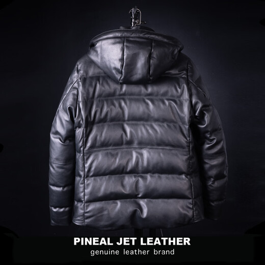 PJL男款冬季加厚新款绵羊皮帽子短款简约羽绒皮衣外套皮短羽绒 黑色 L (155斤以下)