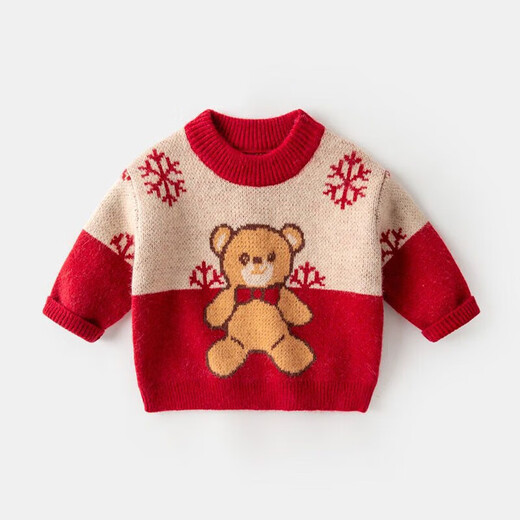 Dudu Famille bébé pull rouge Vêtements d'hiver Boy Festif New Year Vêtements tricotés Pull d'hiver Filles mignons vêtements d'hiver Vêtements pour enfants Rice Bear 80