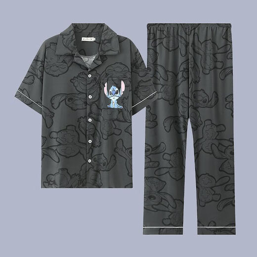TTPMER睡衣男士夏季棉短袖长裤夏天开衫薄款大码学生青少家居服套装 G3884蓝色(短袖) 175 L【建议100-120斤】