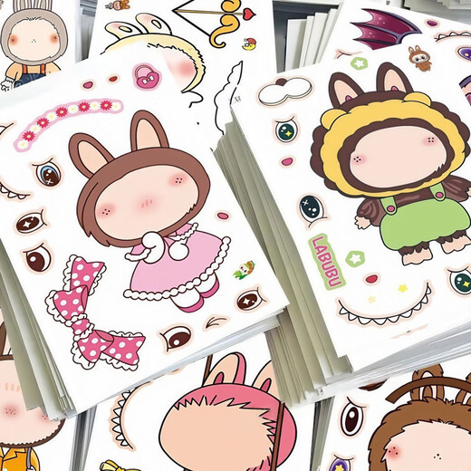 Magic Bean Shenghuo [Hot Style] Labubu-Dress-up-Aufkleber Cartoon Netter Kinder dekorativen Desktop DIY-Aufkleber Labubu Fun DIY-Aufkleber 38 große Größen (fünf Sets, keine Wiederholungen)