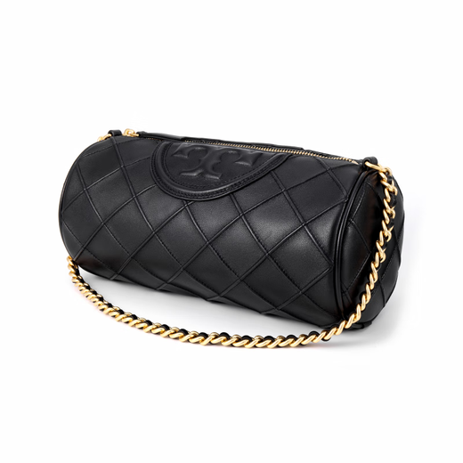Tory Burch Tsang Liboqi Fleming Brand Logo Schaffell Zylinderbeutel Griff Umhängetasche Medium Frauenbasis -Pack (Bag + Staubbeutel)