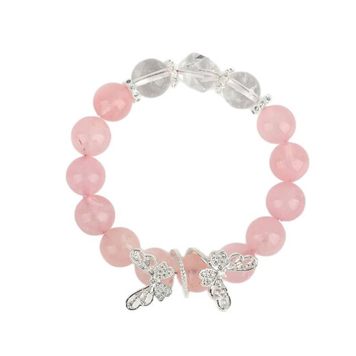 莫桑比克星光粉天然水晶海蓝宝手链粉晶猫爪九尾狐跑环白水晶手串 Z1479粉晶白水晶手链