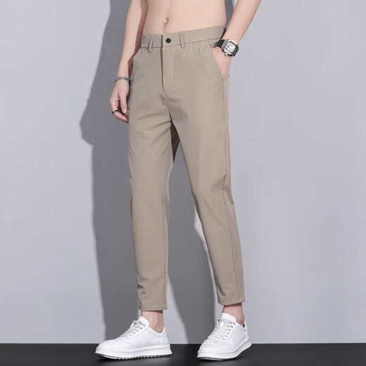 Pantalones de nueve puntos de Romon Black para hombres pantalones delgados de seda delgada para niños 2025 Summer Nuevos pantalones casuales versátiles 9905 NEGRO NINEO NINE PUNTOS/SUMMER ELL 30 [Sugerir peso 110-120 Jin [Jin equivale a 0.5 kg]]]