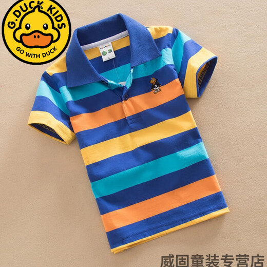 G.duck儿童男童棉质条纹短袖polo衫T恤0-15岁童装2024新款翻领小中大童 7029红白 170 4码=90cm