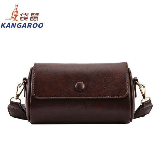 Kangourou (Kangourou) Marque Généreuse en cuir 2024 Chinois Valentin de la Saint-Valentin Chinois Spring et été polyvalent rétro Broadband à large bande Sac à bandoulière populaire Sac à bandoulière pour femmes marron (collection et attention + sangle d'épaule en cuir mince)