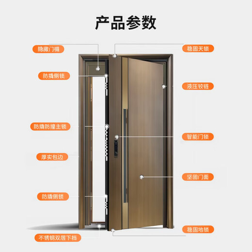 Fudsen-Sicherheitstür, Eingangstür, Zuhause, Klasse A, 5D-Holzmaserung imitiert, vollständig wasserbasierter Schaum gefüllt, schalldichte Sicherheitstür, intelligentes Schloss, Einzeltür, Doppeltür, verbessertes G61, 3D-HD-Katzenauge, visuelle Gesichtserkennung, Entriegelung, Einzeltür, Höhe 2250/Breite 1050, Außenöffnungsmessung inklusive/Installation inklusive