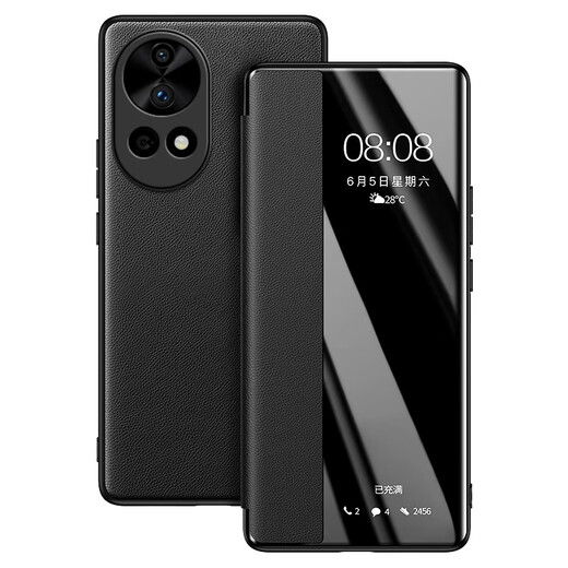 
Shanjuxue Applicable to Huawei nova13 mobile phone case flip-type Huawei nova13Pro leather case full cover protective cover anti-fall real leather window men and women new simple curved screen Piano black [flap leather case full cover front and rear] Huawei Nova13 Pro