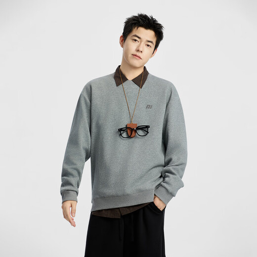 Metersbonwe sweatshirt for men and women, fashionable, simple, versatile, small logo couple wear, round neck solid color comfortable top