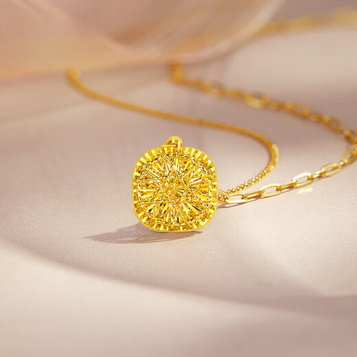 Only double gold brushed sweet sugar cube pendant 999 pure gold sparkling light luxury necklace girlfriend holiday gift 0.8g small sugar cube pendant (free necklace)