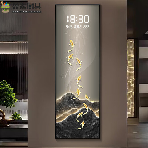 MPPMCK轻奢金山九鱼聚财大尺寸电表箱装饰画钟表挂钟客厅电闸箱遮挡挂画 DQ4877【LED雷达自动感应-可设常亮】 40*120（电表箱尺寸不能超过30*110）17